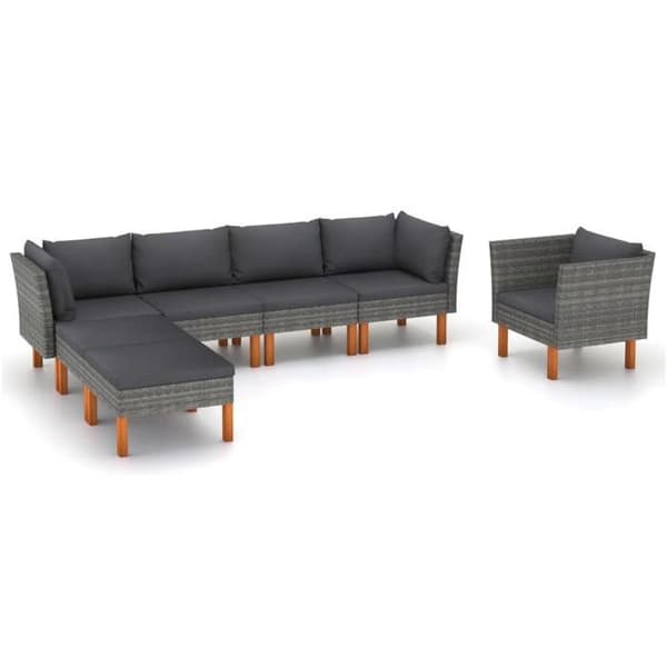 Maison Exclusive - Havegruppe 7 stk. Vævet resin og eucalyptus træ Grå