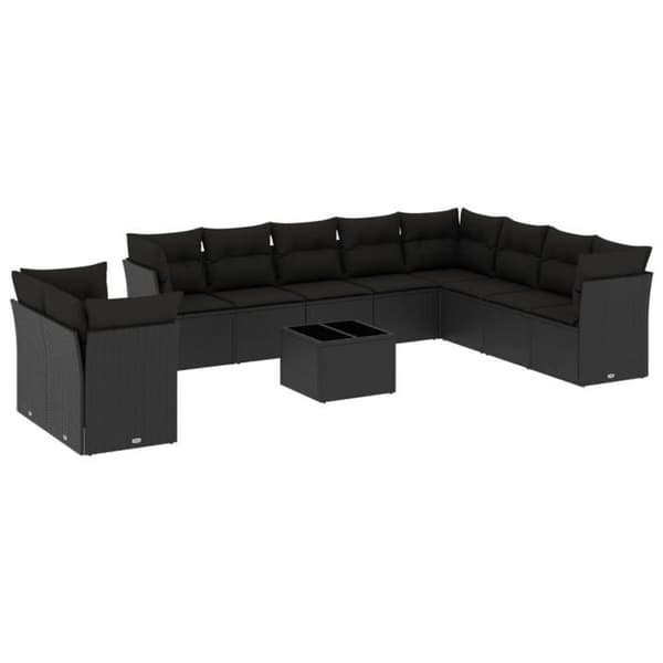 Maison Exclusive - Trädgårdsmöbler 11 delar med svarta kuddar i flätad resin