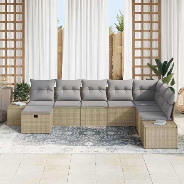 Trädgårdsmöbler - EXKLUSIVT HUS - Set 8 delar - Beige - Polyrotting - Modulär, väderbeständig beige
