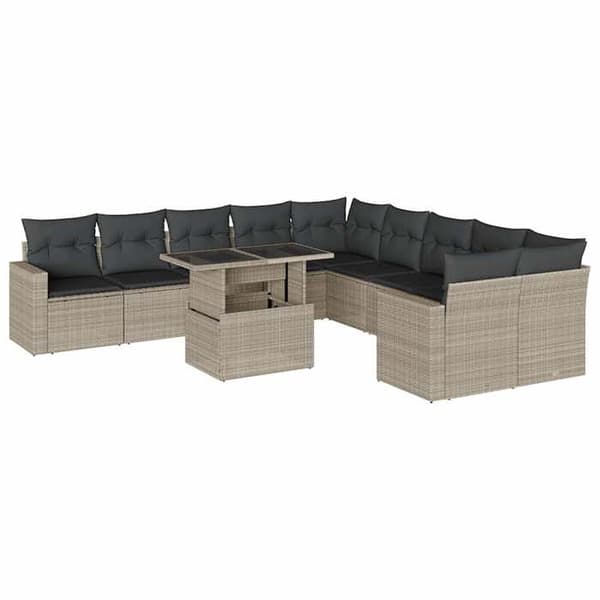 Maison Exclusive - Trädgårdsmöbler 11 delar med ljusgrå kuddar i flätad resin