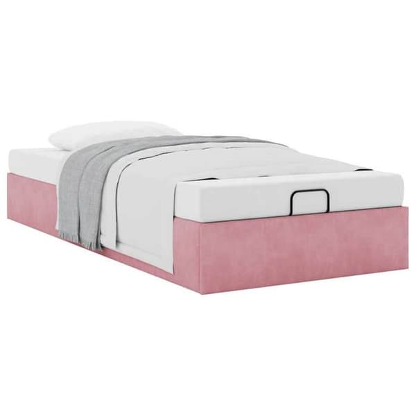 Ottoman sengestel - EKSKLUSIV HUS - 90x190 cm - Rosa velour - Lamelseng - Hydraulisk opbevaring Ros