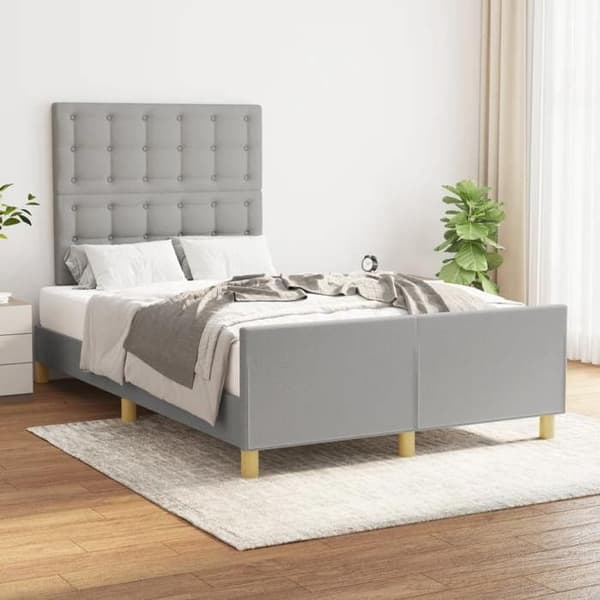 Sengestel - EKSKLUSIV HUS - 120x200 cm - lys grå - polyester stof - justerbar hovedgærde ljusgrått
