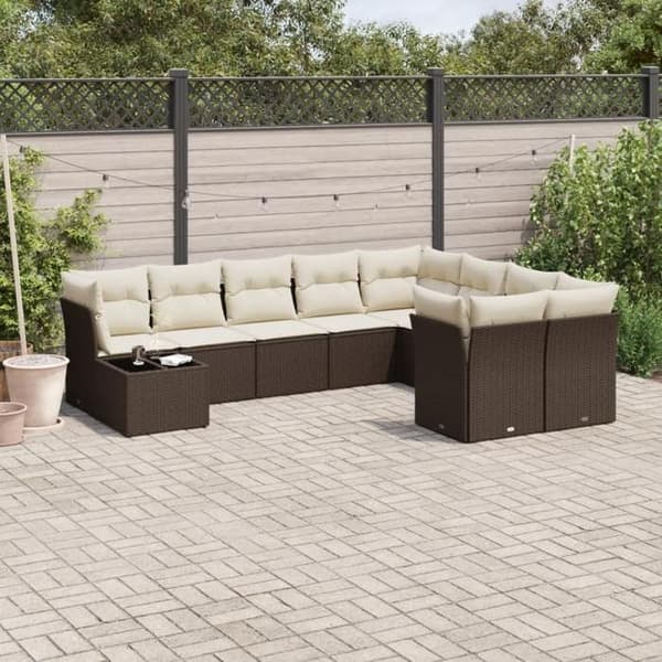 Maison Exclusive - Trädgårdsmöbler 10 delar med bruna kuddar i flätad resin