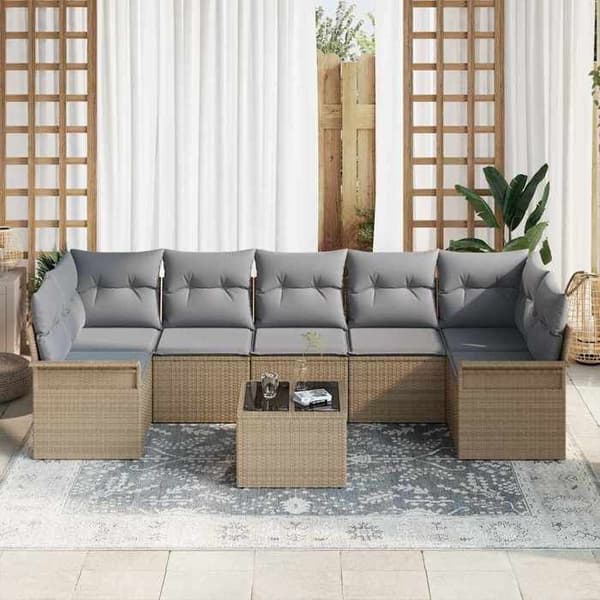 Maison Exclusive - 8 osan beige ja harmaa polyrottinkinen puutarhakalustesetti