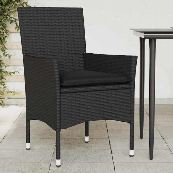 Maison Exclusive - Trädgårdsstolar med kuddar, set om 2, svart flätad resin