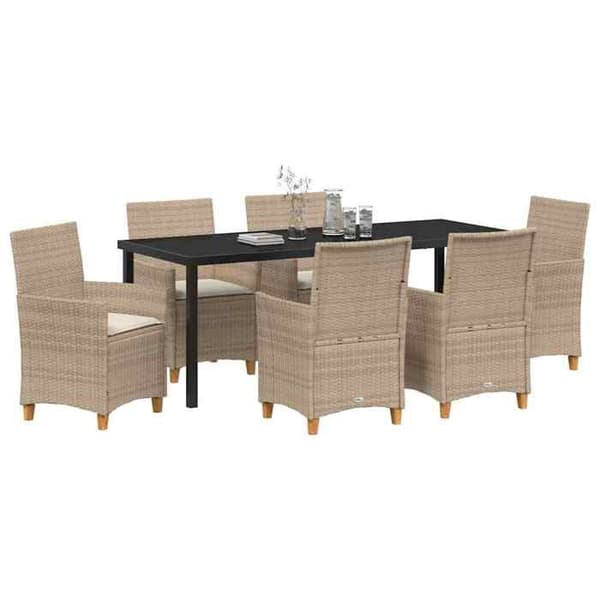 Trädgårdsmöbler - EXKLUSIVT HEM - Modern - 7 delar - Beige polyrotting - Väderbeständig beige