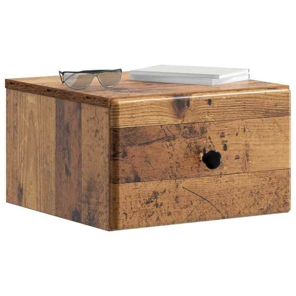 Väggmonterad sängbord - EXKLUSIV HEM - Antik trä - 34,5x33x20 cm - 1 låda - Brun