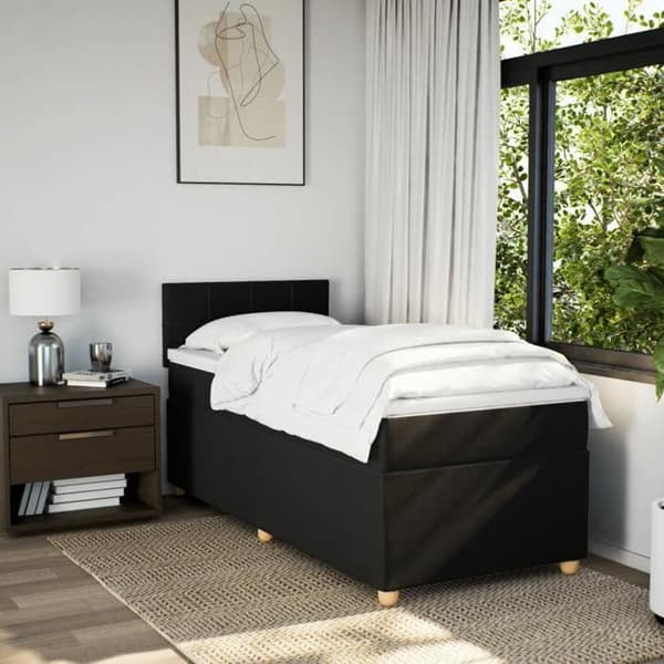 Maison Exclusive - Sengebund med lameller og madras Sort 100x200 cm Stof