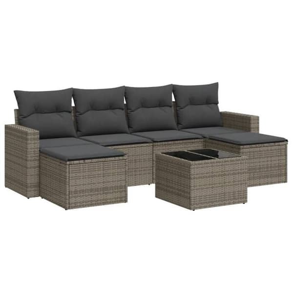 Maison Exclusive - Trädgårdsmöbler med kuddar 7 delar grå flätad resin