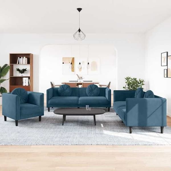 Maison Exclusive - Sæt af 3 sofaer med blå velourpuder