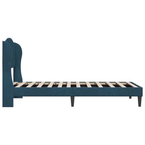 Sengestel - EKSKLUSIV HUS - 100 x 200 cm - Velour hovedgærde - Lamelleramme - Sorte spidse ben Blå