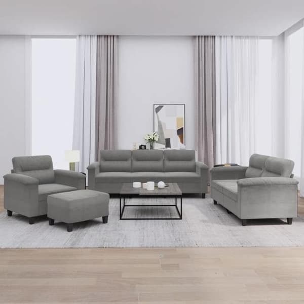 Maison Exclusive - 4-delars soffgrupp med mörkgrå kuddar i mikrofiber