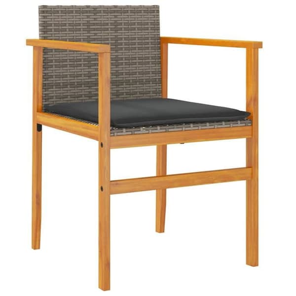 Maison Exclusive - Trädgårdsstolar med kuddar, set om 2, grå vävd resin och trä Grå