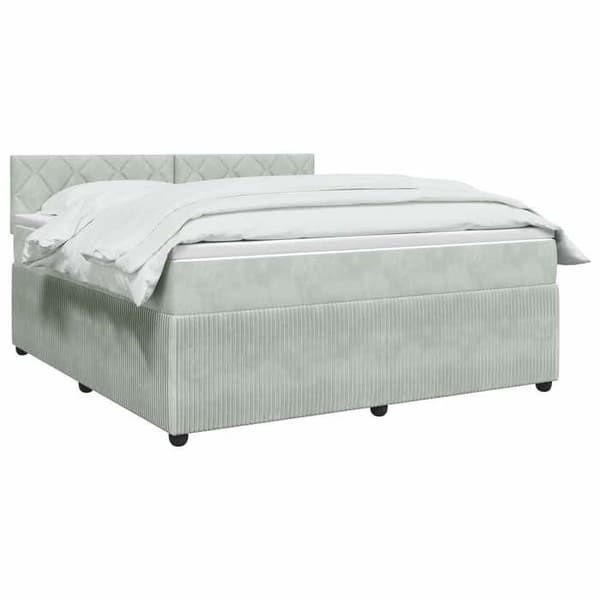 Ljus boxspring - MAISON EXCLUSIVE - Maison Exclusive - 140 x 200 cm - Ljusgrå sammet - Mediumfast madrass Ljusgrått