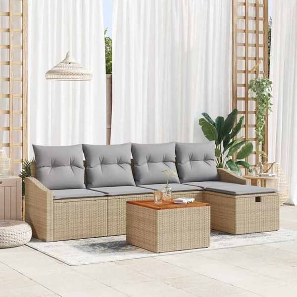 Maison Exclusive - 6 osan beige polyrottinkinen puutarhakalustesetti