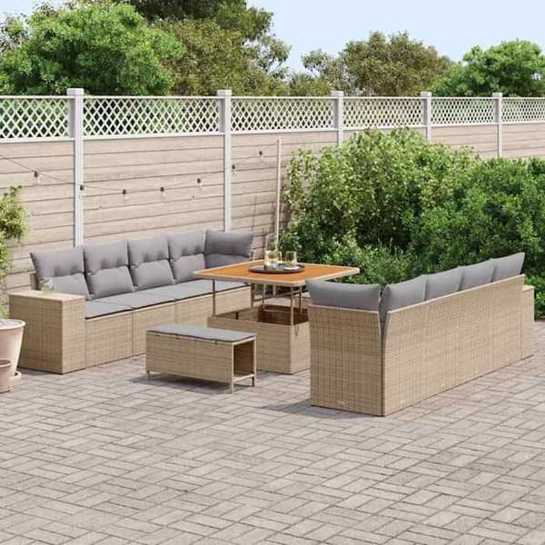 Maison Exclusive - Beige ja vaaleanharmaa polyrottinkinen puutarhakalustesarja