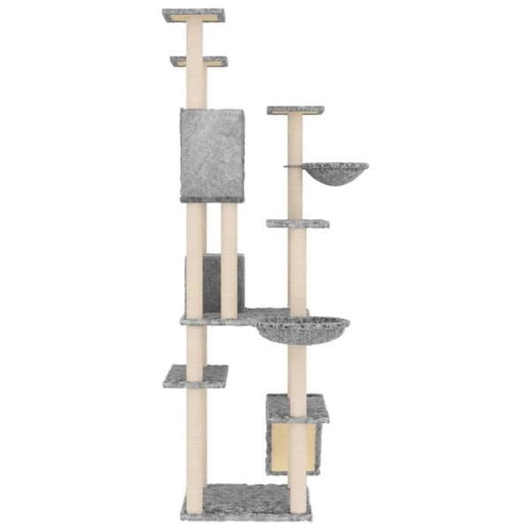 Kattetræ - EKSKLUSIVT HUS - 191 cm - Lys grå - Multi-niveau - Sisal søjler Ljusgrått