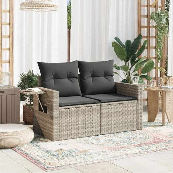Maison Exclusive - 2-sits trädgårdssoffa med ljusgrå kuddar i flätad resin