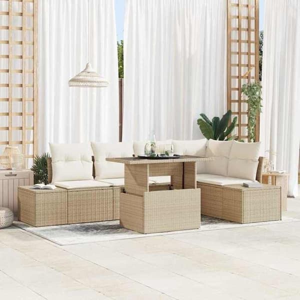 Maison Exclusive - 6 osan beige polyrottinkinen puutarhakalustesetti