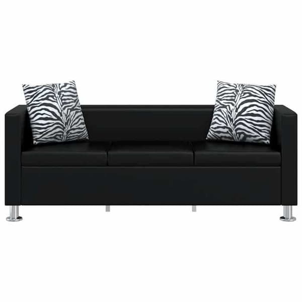 Sofa sæt - Eksklusivt hjem - Sort - Holdbart kunstlæder - 3-delt sæt (3p+2p+stol) Svart
