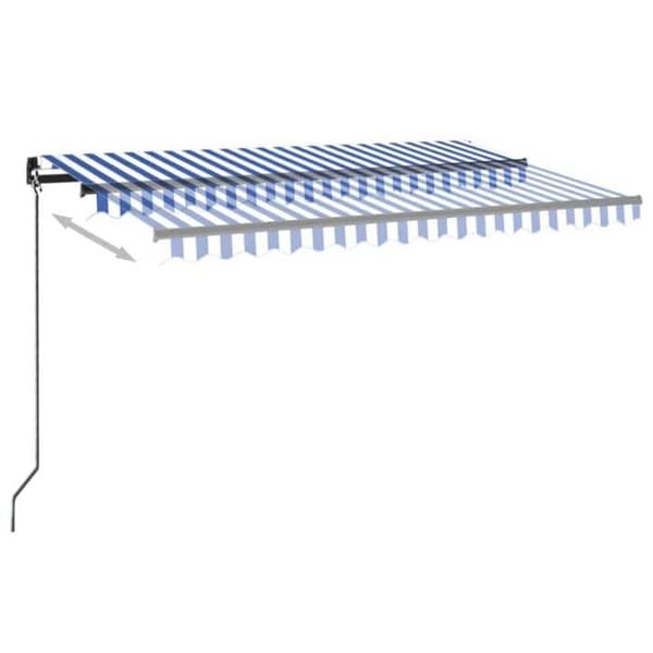 Fällbart markis - EXKLUSIV HUS - Manuell LED-markis - 450x350 cm - Aluminiumram - Polyester PU Blå och vit
