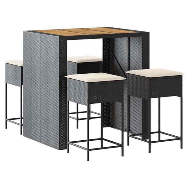 Maison Exclusive - Havebar sæt 5 dele med sorte polyrattan puder Svart