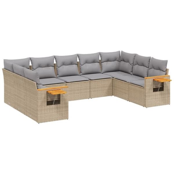 Maison Exclusive - Trädgårdsmöbler med kuddar 9 delar beige flätad resin