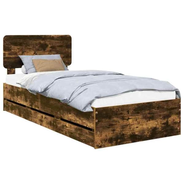 Maison Exclusive - Sängram i rökig ek 100 x 200 cm ingenjörsträ