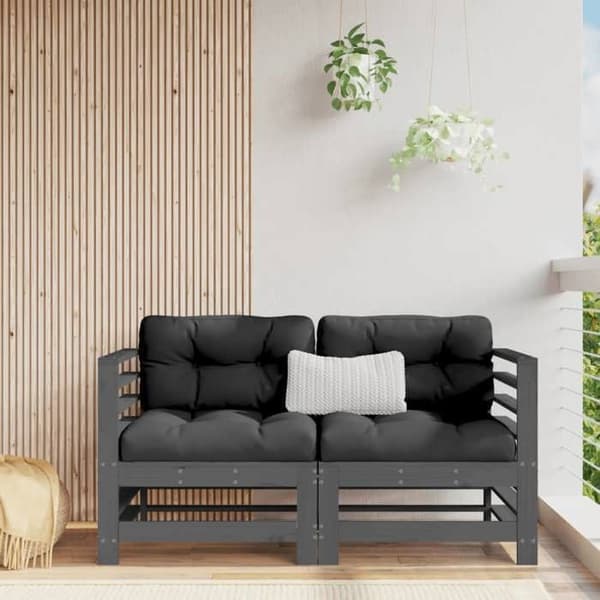 Hörnsoffa för trädgård - EXKLUSIVT HEM - Design med ribbor - Massivt furu - Modulär - Grå Grå