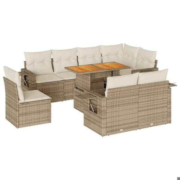Havemøbler - MAISON EXCLUSIVE - Sæt med 9 dele - Vævet harpiksmateriale - Beige - Opbevaring under sæde beige