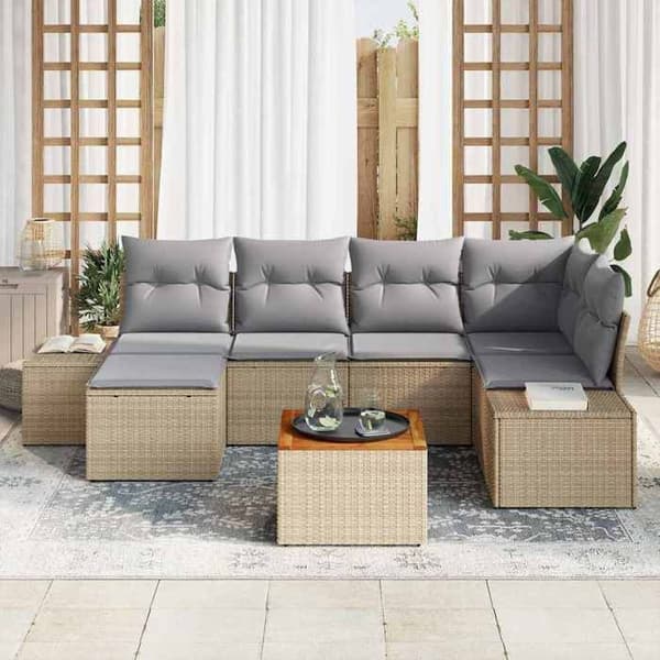 Maison Exclusive - 7 osan beige ja vaaleanharmaa puutarhakalustesarja