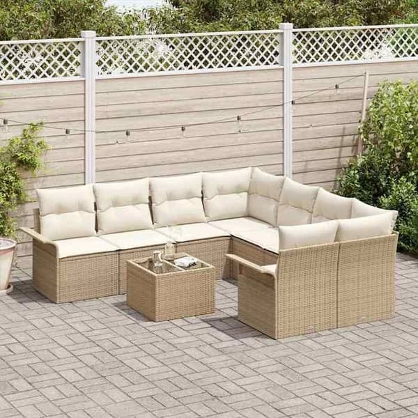 Maison Exclusive - 9 osan beige polyrottinkinen puutarhakalustesetti