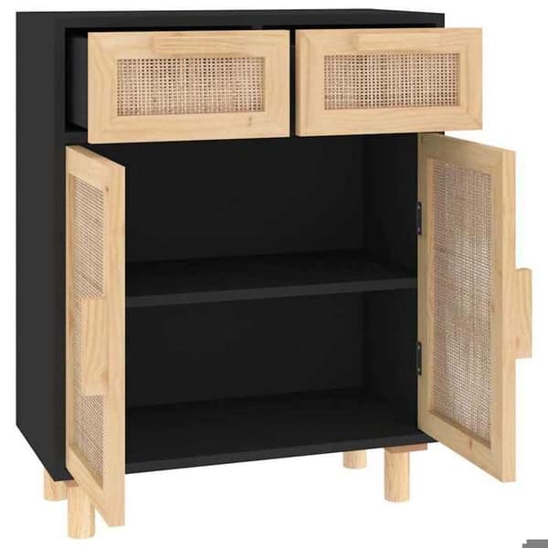 Maison Exclusive - Buffet Musta 60x30x75 cm Massiivipine ja luonnonrotinki