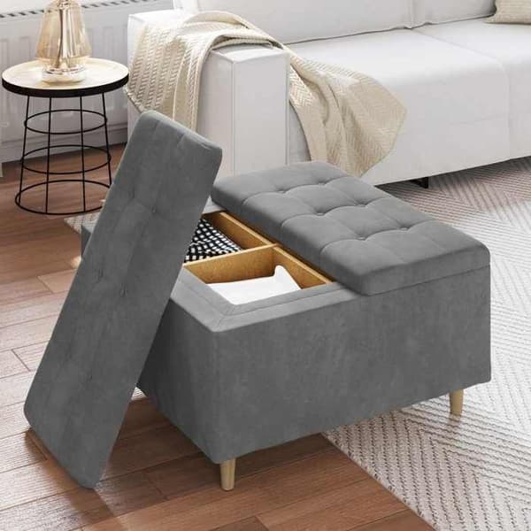 Maison Exclusive - Ottoman med förvaring Mörkgrå 80 x 80 x 45 cm Sammet