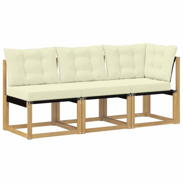 Udendørs sofa - EKSKLUSIV HUS - 3 dele - Ramme af massiv akacietræ - Polyesterpuder - Modulær, vejrbestandig Vit
