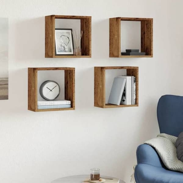Maison Exclusive - Vægmonterede kubereoler 4 stk gammel træ 30x15x30 cm