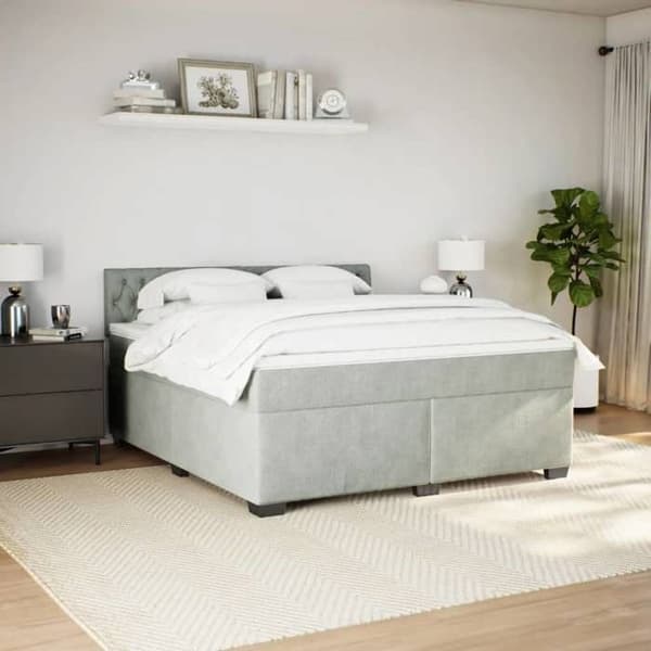 Maison Exclusive - Seng med lameller og grå velourmadrasser 180x200cm