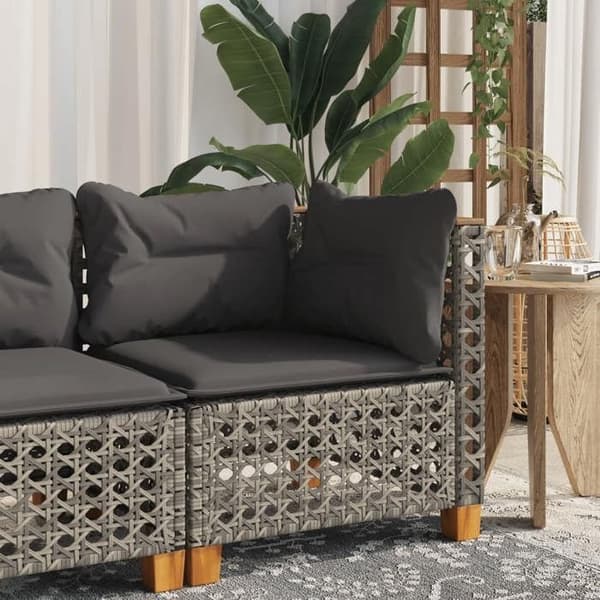 Maison Exclusive - Hörnsoffa för trädgård med grå kuddar i flätad resin Grå (kuddar)
