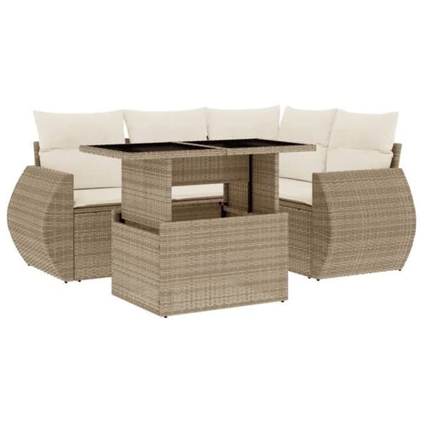 Maison Exclusive - Trädgårdsmöbler med kuddar 5 delar beige flätad resin