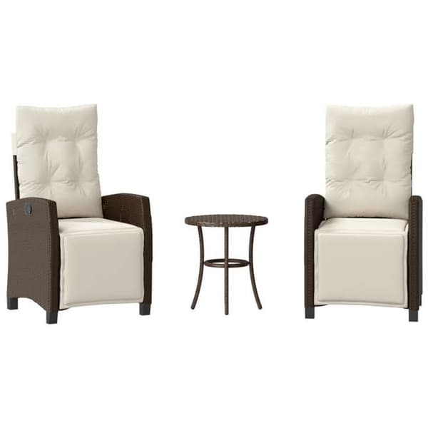 Maison Exclusive - Bistro-set 3 delar med bruna kuddar i flätad resin