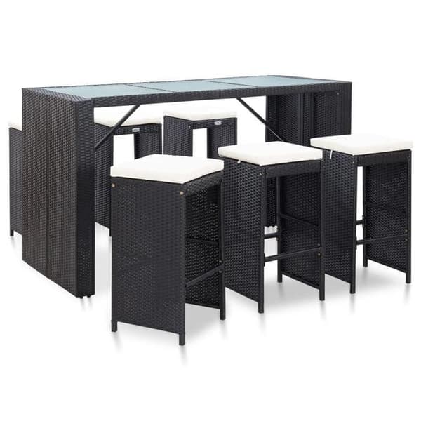 Maison Exclusive - Havebar sæt 7 dele med sorte poly rattan puder Svart
