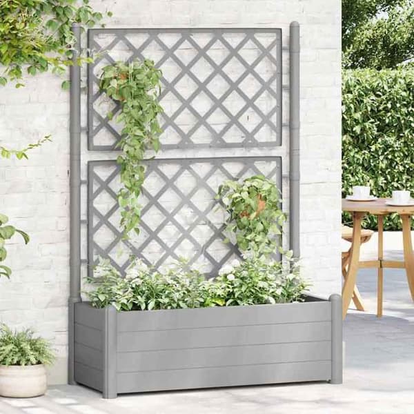 Maison Exclusive - Plantekasse med trellis 100x43x142 cm PP Grå sten