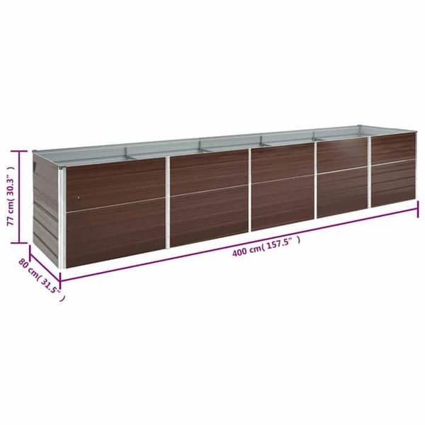 Höjd planteringslåda - EXKLUSIV HEM - 400 x 80 x 77 cm - Galvaniserat stål - Brun - Rektangulär brun