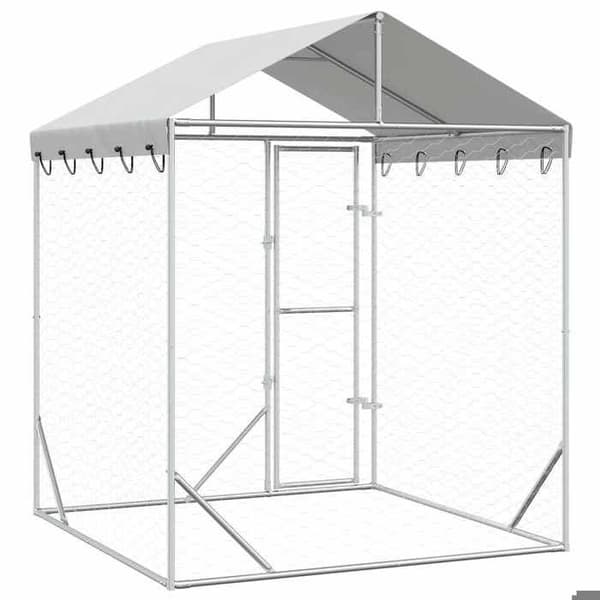 Exklusivt hus - Utomhus hundbur med silvertak 2x2x2,5 m Silver