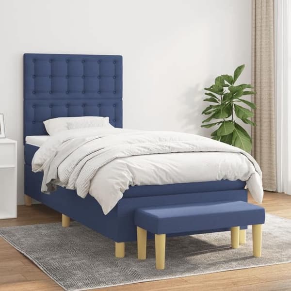 Maison Exclusive - Sengestel med springmadras Blå 90x200 cm Stof