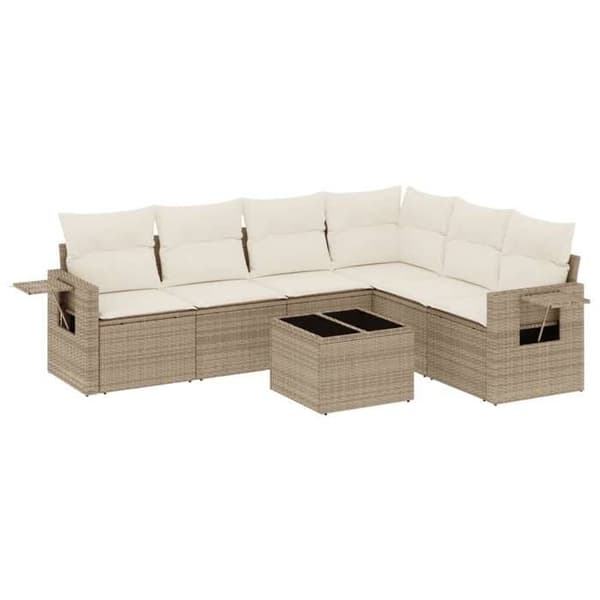 Maison Exclusive - Trädgårdsmöbler med kuddar 7 delar beige flätad resin