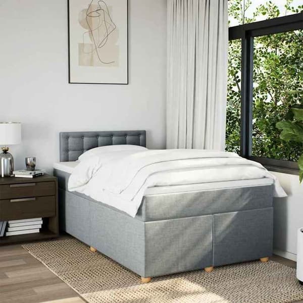 Maison Exclusive - Sengebund med lameller og lysegrå madras 120x190 cm stof