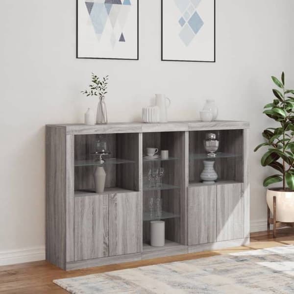 Maison Exclusive - Buffet med LED-lys sonoma grå 162x37x100 cm