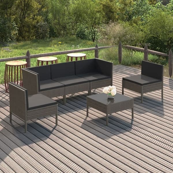 Maison Exclusive - Trädgårdsmöbler 6 delar med kuddar i grå flätad resin
