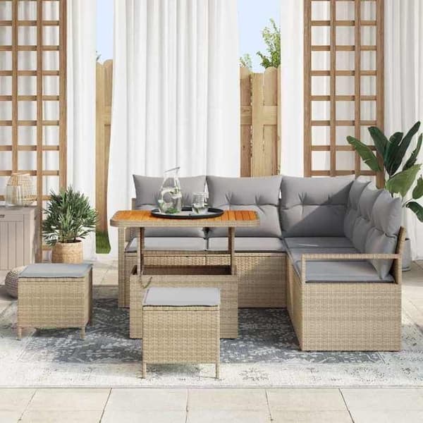 Maison Exclusive - 8 osan beige polyrottinkinen puutarhakalustesetti